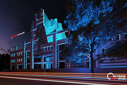 Архитектурное освещение торгового центра Игнат