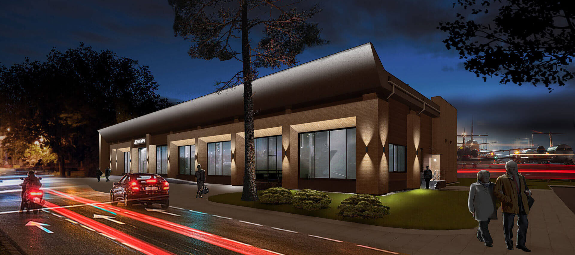 Архитектурное освещение здания аэропорта Кавалерово